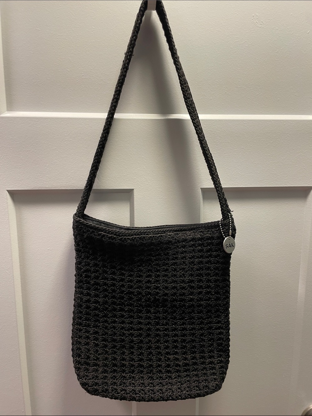 The Sak Black Crochet Shoulder Bag with Braided Strap